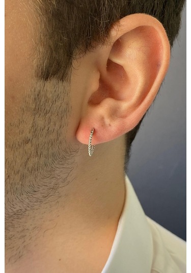 Zümrüt Sarraf 14 Ayar Beyaz Altın Burgulu Halka Erkek Küpe