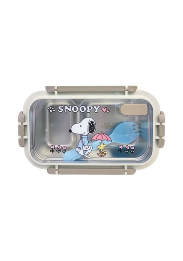 Gri Snoopy Paslanmaz Çelik Bölmeli Çocuk Yemek Seti - Sızdırmaz Gri