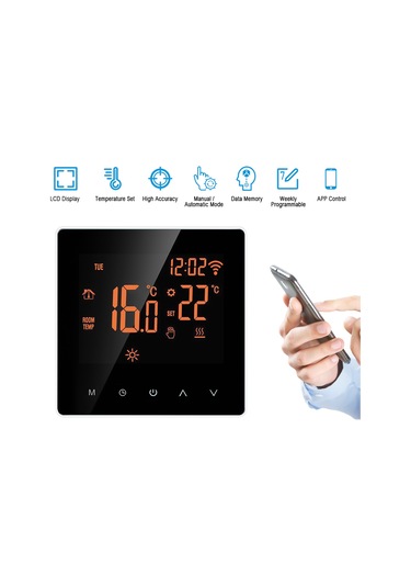 Reedark Akıllı Wi-fi Termostatı: Ev, Ofis, Okul Ve Oteller İçin Dokunmatik Ekranlı, 16a, Haftalık Programlanabilir, Turuncu Arka Işık