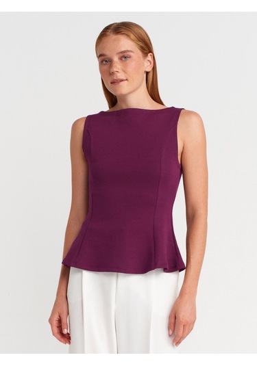 Dilvin 21001 Kayık Yaka Peplum Top-mor Mor