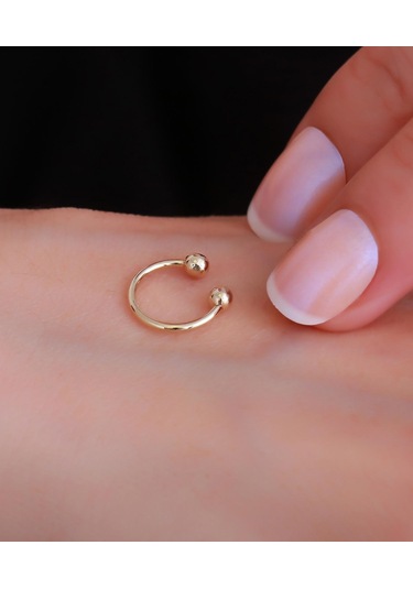 14 Ayar Altın Çift Toplu Halka Tragus Piercing Sarı Altın