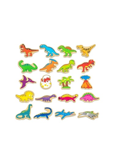 Ahşap Manyetik Dinazorlar Buzdolabı Mıknatısları 20 Parça