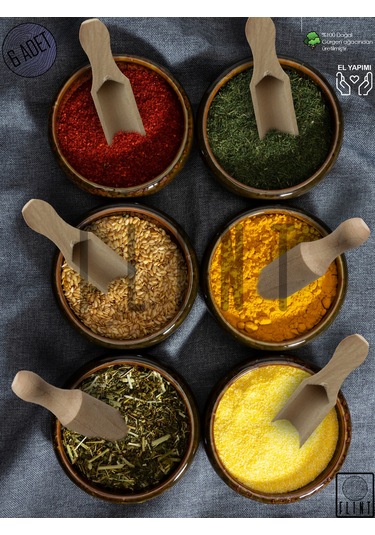 Gürgen El Yapımı Tahta Ahşap Kahve Baharat Bal Kaşığı 8,5cm 6'lı