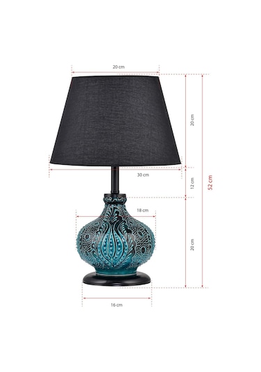 Patara Masa Lambası Abajur Yeşil Çinili Siyah Yeşil