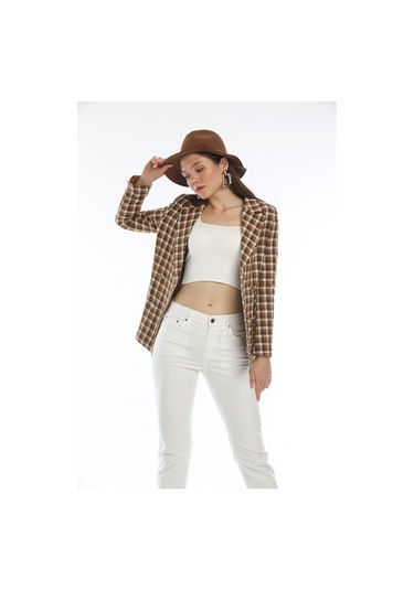 Kadın Karamel Ekose Ceket