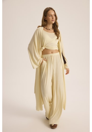 Mai Studios Co. Raina Sarı Kimono Basic Üçlü Takım Sarı