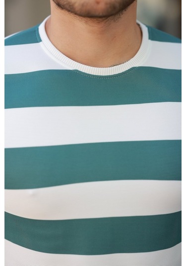 Erkek Çift Renk Pamuklu Örme Kumaş Kısa Kollu T-shirt Yeşil