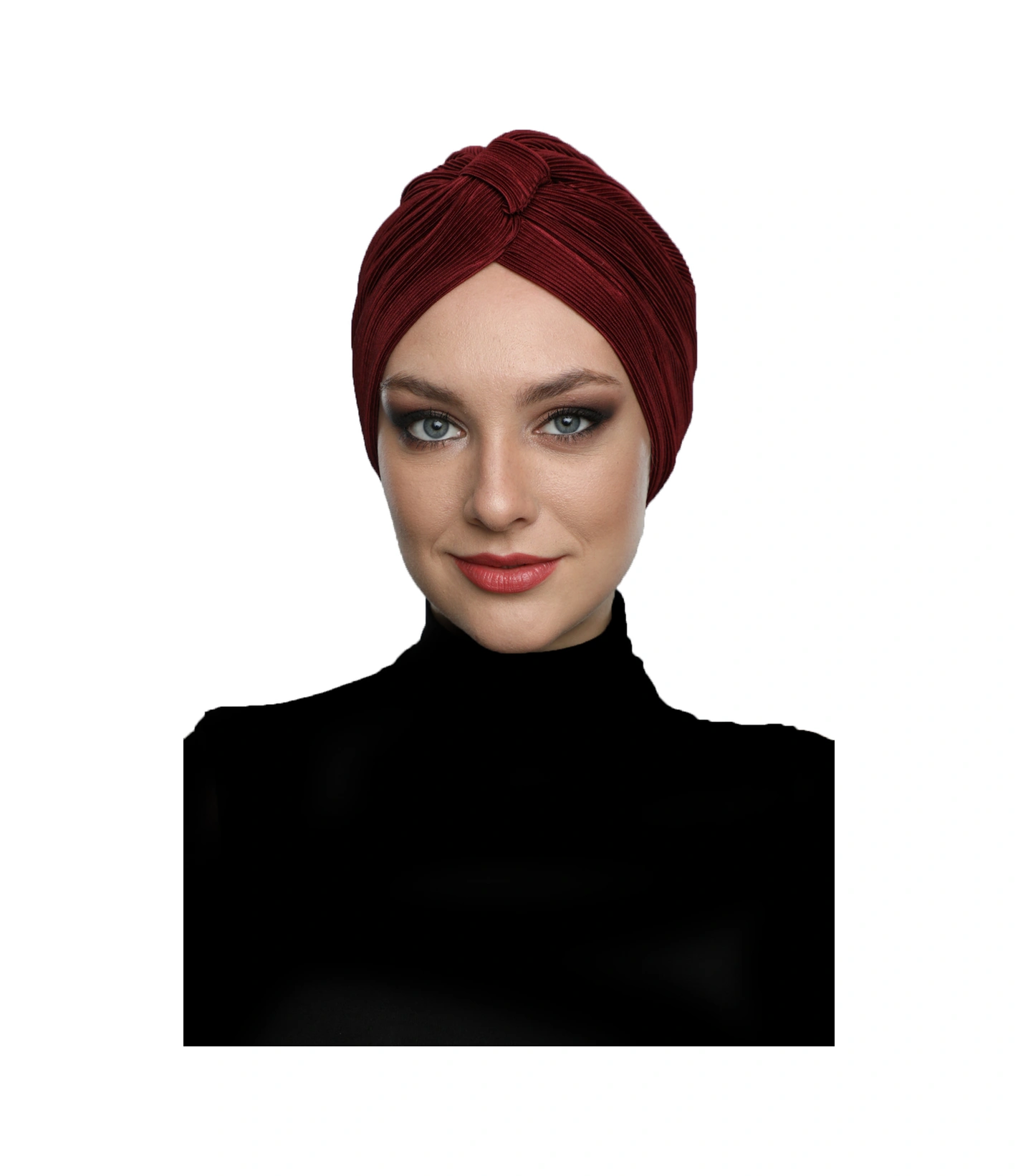Çapraz Plise Bantlı Astarlı Bordo Hazır Türban Tesettür Havuz Bonesi Bordo