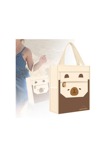 Suntek El Çantası Sevimli Üst Saplı Cepli Çocuk Tote İş Kahverengi
