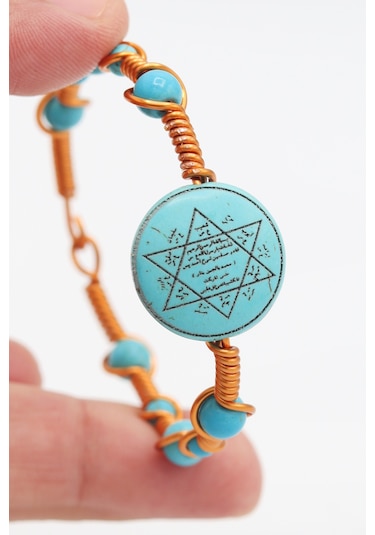 Midyat Nurtaş Gümüş Hz Süleyman Mührü Turkuaz-firuze Taşlı Doğal Taş Bayan Bileklik Turkuaz