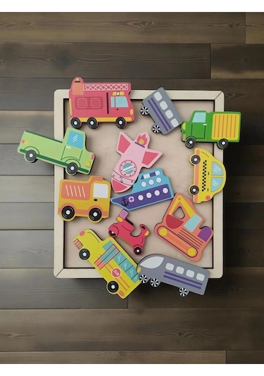 Araçlar Renkli Puzzle Ahşap Oyuncak