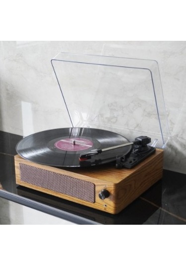 Fomix Fm-108 Kahverengi Hoparlörlü Bluetoothlu Pikap Plak Çalar Kahverengi