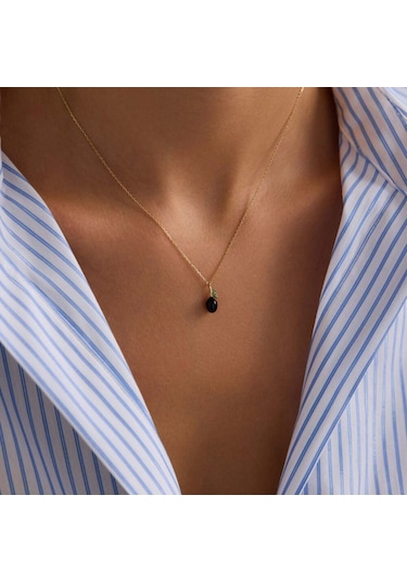 Sembolgold Siyah Zeytin Altın Kolye 1,20 Cm T14359 Renkli