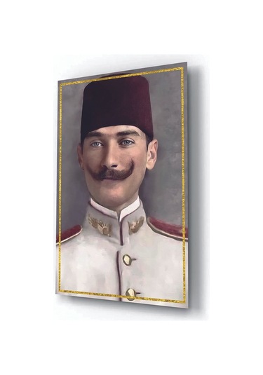 Mustafa Kemal Atatürk Askeri Öğrenciyken Gold Detaylı Cam Tablo