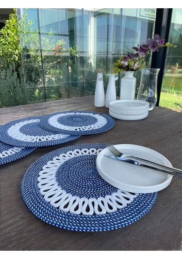 4 Kişilik Yuvarlak Amerikan Servis Özel Tasarım Lacivert 33 X 33 Cm Koyu Mavi