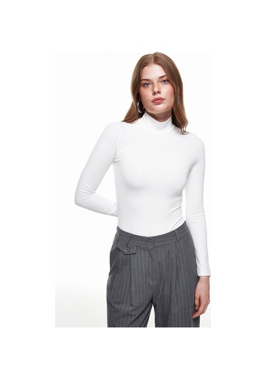 Balıkçı Yaka Bodysuit Ekru-1732 Ekru