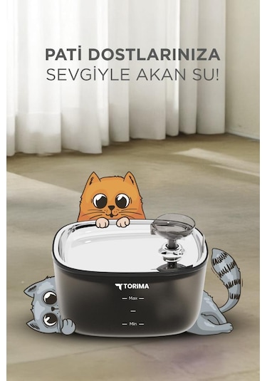 Torima Tpd-01 Siyah Otomatik Filtreli Kedi Köpek Su Pınarı Su Çeşmesi Ultra Sessiz Su Şelalesi