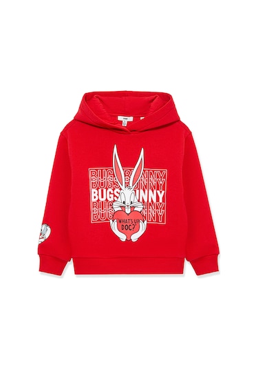 Mavi - Bugs Bunny Baskılı Fermuarlı Kırmızı Sweatshirt 7s10036-70471 Kırmızı