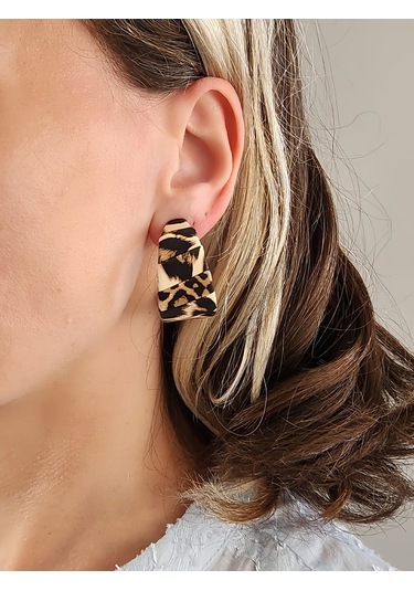 Leopar Suni Deri Halka Model Küpe Leopar Desenli Çok Renkli