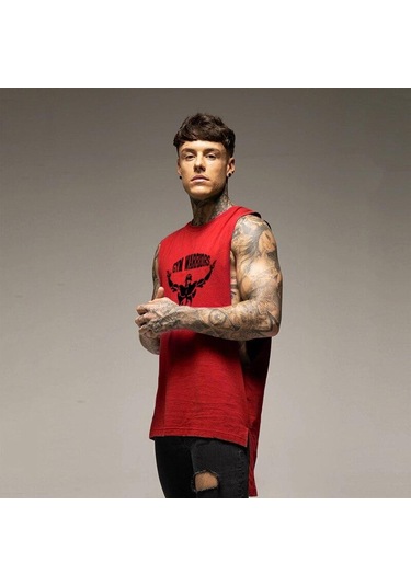 Kırmızı Muscleguys Yaz Vücut Geliştirme Spor Pamuklu Kolsuz Bluz Erkek Rahat Eğitim Kıyafetleri Gevşek Gelgit Marka Hip-hop Üstleri