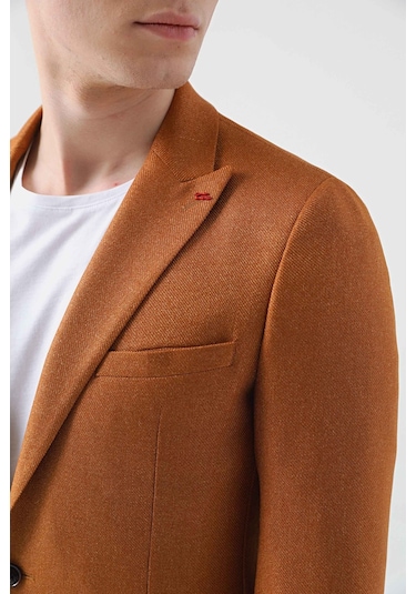 D's Damat Slim Fit Camel Armürlü Kumaş Ceket 1ef04r101409m Camel