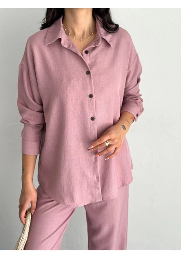 Gömlek Pantolon İkili Takım - Toz Pembe Çok Renkli