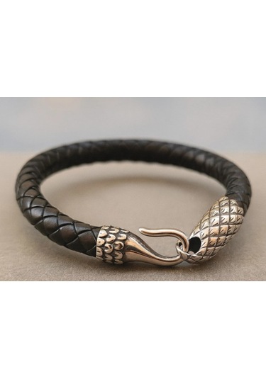 Sevgiliye Hediye Erkek Takı Seti İkili Kombin Deri Bileklik Ve Yılan Başlı Çelik Kolye Çelik