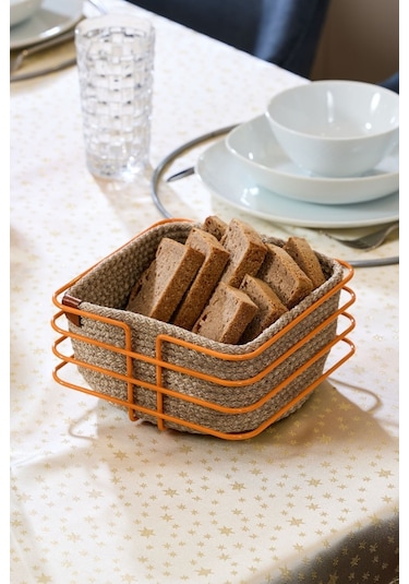 4'lü Turuncu Servis Sunum Seti, Peçetelik, Kağıt Havluluk, Kare Ekmeklik, Nihale - Metal