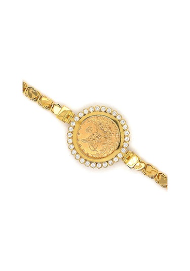 Zümrüt Sarraf 14 Ayar Altın Çerçeveli Reşatlı Taşlı Kadın Bileklik Sarı Altın