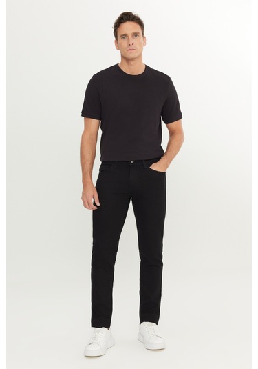 Erkek Sıyah Pamuklu Slim Fit Dar Kesim 5 Cep Esnek Jean Denim Kot Pantolon Siyah