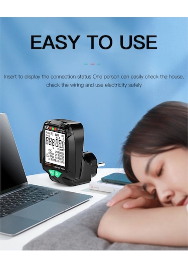 Moveevo Elektrik Prizi Testeri Lcd Ekranlı, Akım/frekans/leakage Tespiti, 20 Veri Depolama, Avrupa Standartı Pil Dahil Değil