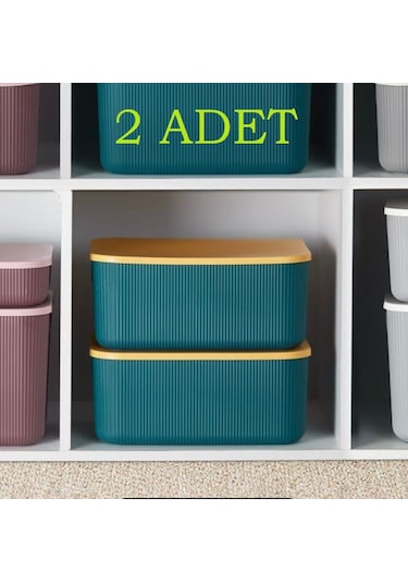 Bayev 2 Adet Storage 13 Lt Yeşil Çok Amaçlı Dolap Içi Düzenleyici Kapaklı Kutu Yeşil