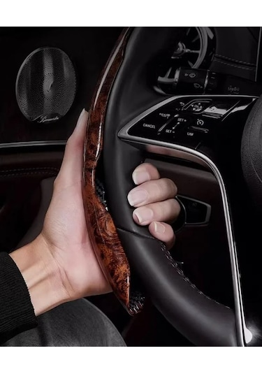 River World 2'li Araba Direksiyon Simidi İçin Koruma Kılıfı Ahşap Tasarımlı Kahverengi