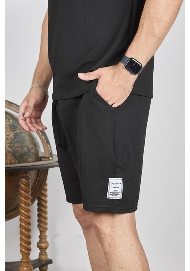 Oversize Krep Kumaş Siyah Renk Şortlu Takım-1611 Siyah