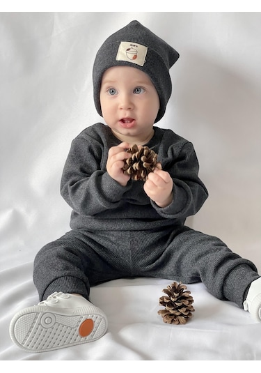 MiaBaby Bereli Üçlü Takım 001 Antrasit