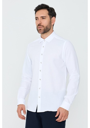 White Stone Beyaz %100 Pamuk Dynamic Fit Erkek Uzun Kollu Gömlek
