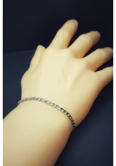 Paslanmaz Çelik 4mm Figaro Spor Model Erkek Zincir Bileklik Eck55b