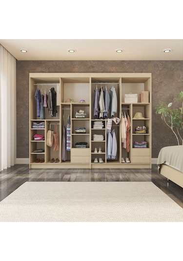 Sürgülü Gardırop Dört Kapaklı 320/210cm Koton Vizon Rengi