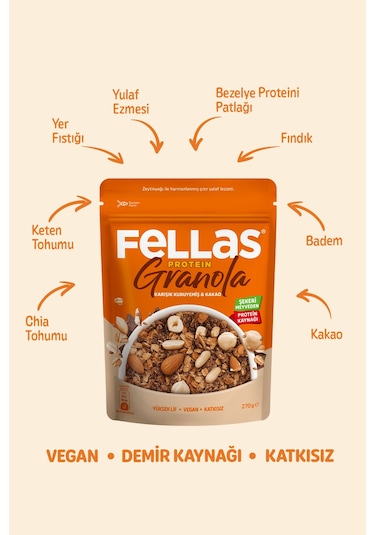 Fellas Granola - Yer Fıstığı & Protein Bar Parçacıklı 270 Gr