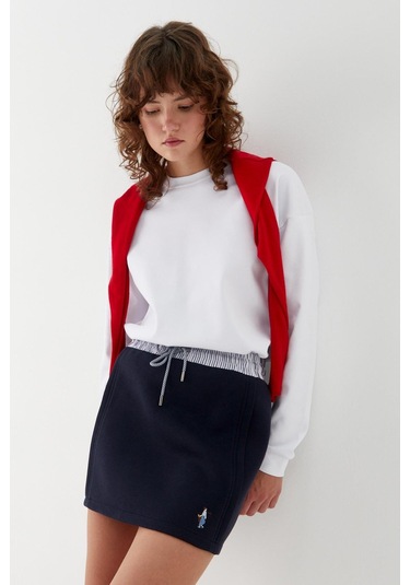 Çizgili Bel Bağcıklı Mini Etek Lacivert Lacivert