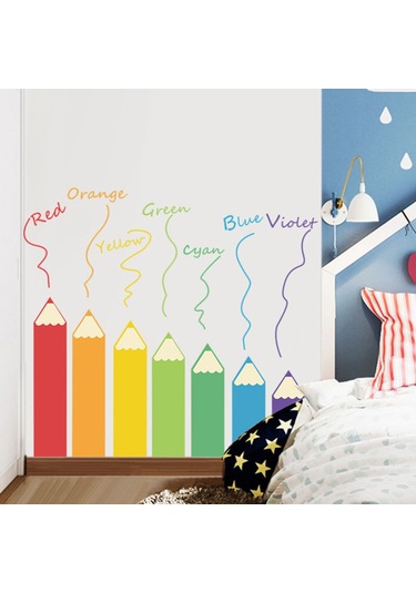 Yaozixia Kendin Yap Duvar Çıkartmaları Renkli Kalemler Şekilli Tema Erkek Çocuk Odası Duvar Çıkartmaları Çıkarılabilir Vinil Duvar Sanatı Dekoru Ev Anaokulu Kreş Dekorasyonları Çok Renkli