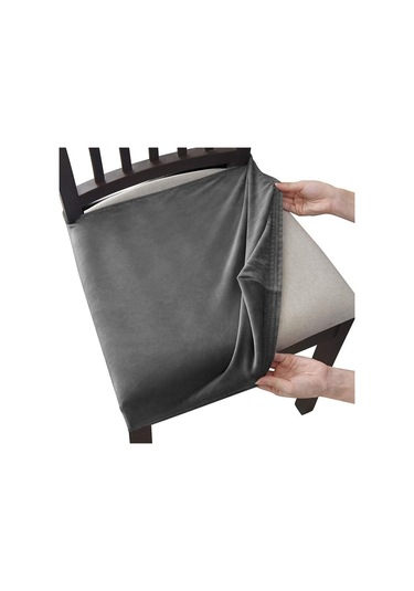 Koyu Gri Kadife Sandalye Koltuk Kapakları Çıkarılabilir Yıkanabilir Anti-toz Streç Spandex Yemek Odası Döşemeli Sandalye Koltuk Slipcovers