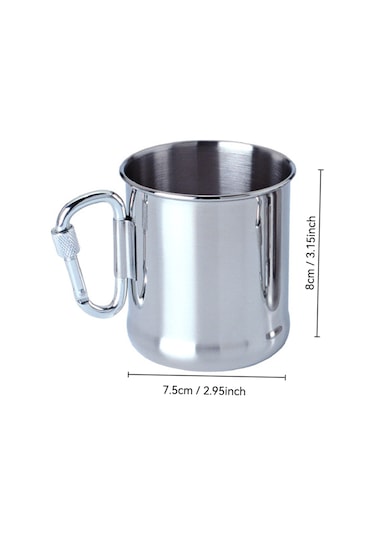 Fosenze 250ml Paslanmaz Çelik Kamp Bardakı, M3 Modeli, Sırt Çantası Taşıma Kancalı, Yüksek Dayanıklı, İçme Suyu Kapsülü METALİK