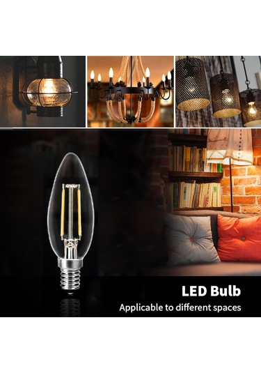 Mufunye E14 Vida 2w Led Mum Ampülü 2700k Sıcak Beyaz, 50.000+ Saat Ömür, 220-240v, Geriçi Filamentli Klasik Cam Tasarım Şeffaf