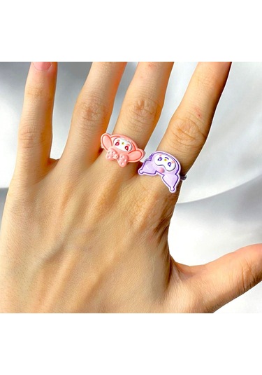 Kuromi Melodi İkili Arkadaşlık Yüzüğü - Renkli Ayarlanabilir Ve E Çok Renkli