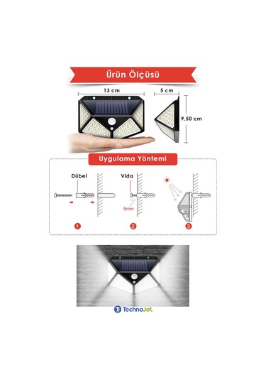 Technojet 2Adet 100 Ledli Solar Beyaz Işık Güneş Enerjili Bahçe Lambası Hareket Sensörlü