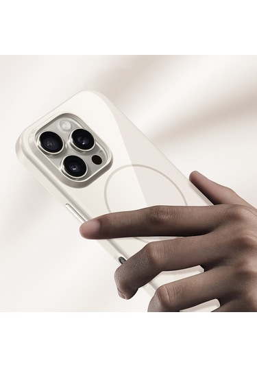 İphone Uyumlu 15 Pro Max Soft Parlak Kılıf Magsafe Şarj Özellikli Wlons Frego Kapak Krem