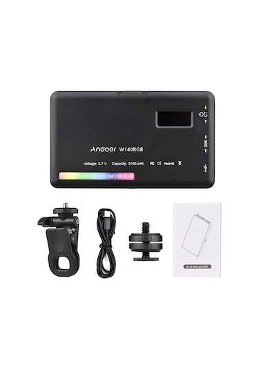 Hallow Andoer W140 RGB Cep Klipsli RGB Video Işığı Siyah