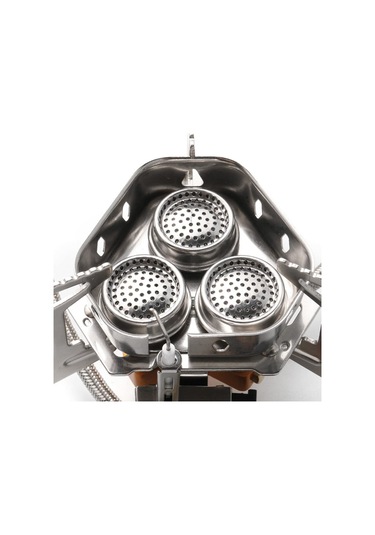 Symbee Taşınabilir Çift Katlı Çelik 3 Ateşli Piknik Ocağı - Rüzgar Engeli, Hızlı Isıtma, Katlanabilir Ayaklı Dış Mekan Muhafaza Aleti Gümüş