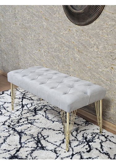 Gold Tel Ayaklı 90 Cm Puf Bench - Puf - Bench - Kasalı Oturak - O Çok Renkli